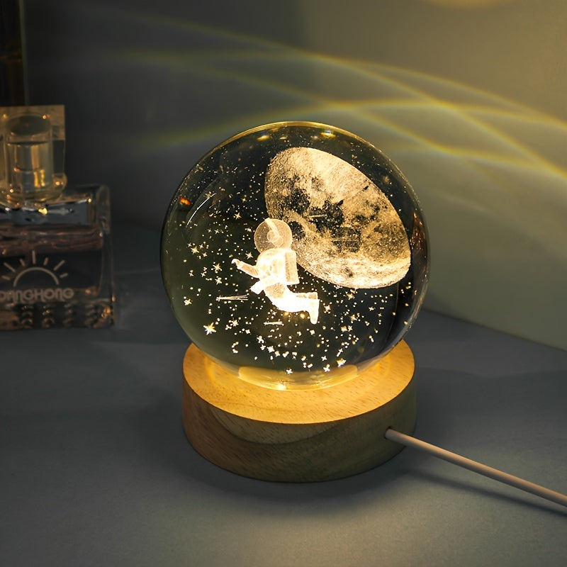 Wooden Base Crystal Ball, Creative Crystal Ball Night Lamp, Desktop Decor