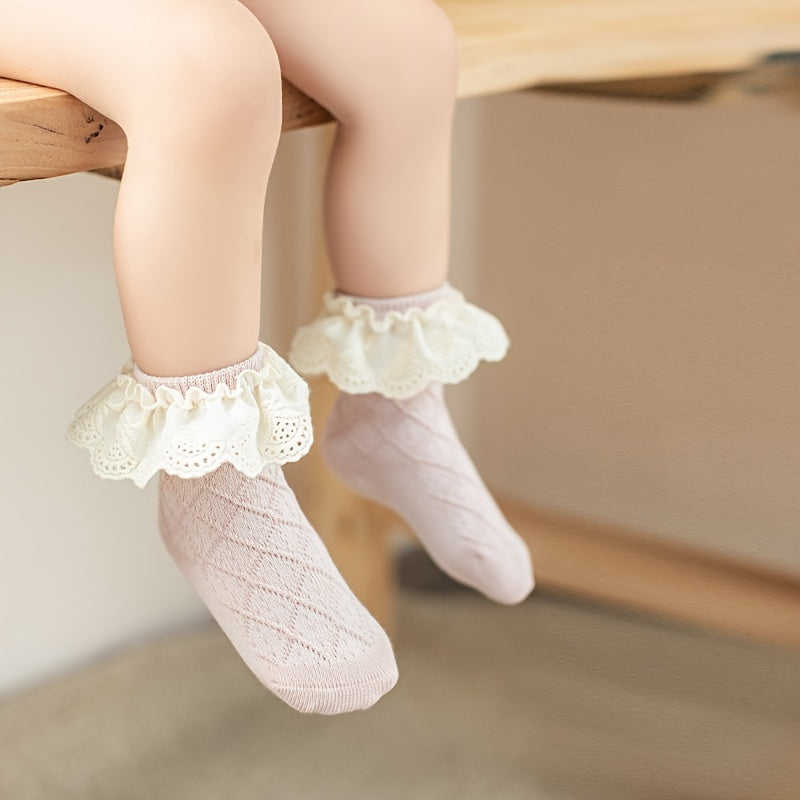 Baby Girls Ruffle Lace Ribbed Dance Socks