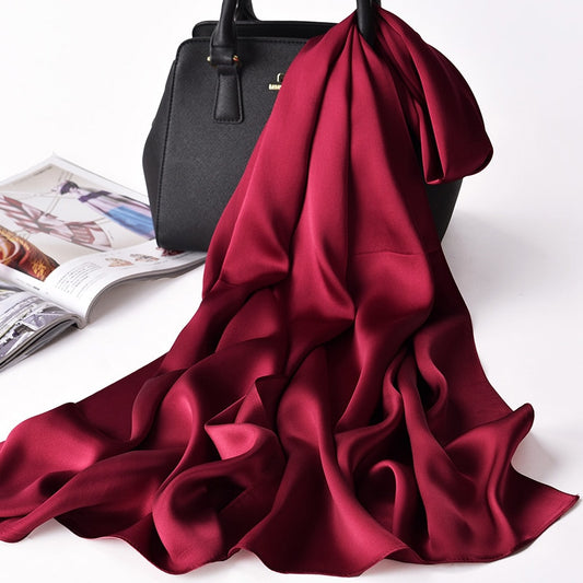 "Elegant Natural Silk Red Scarf for Women - Perfect Spring Foulard for adding a touch of luxury to any outfit"