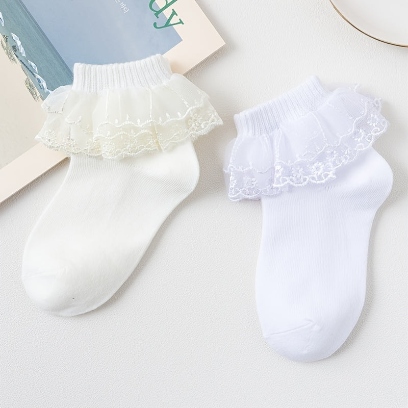 4pairs Girls Lace Decor Cotton Socks