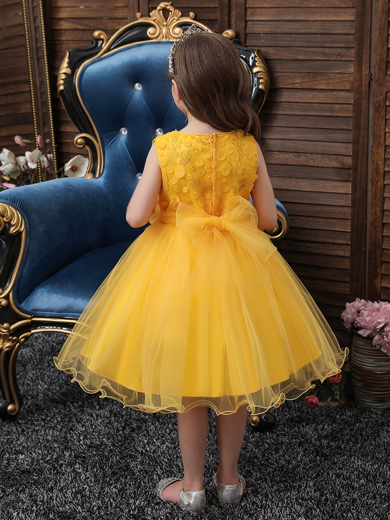 Princess Sleeveless Bow Sequin Tulle Tutu Dress