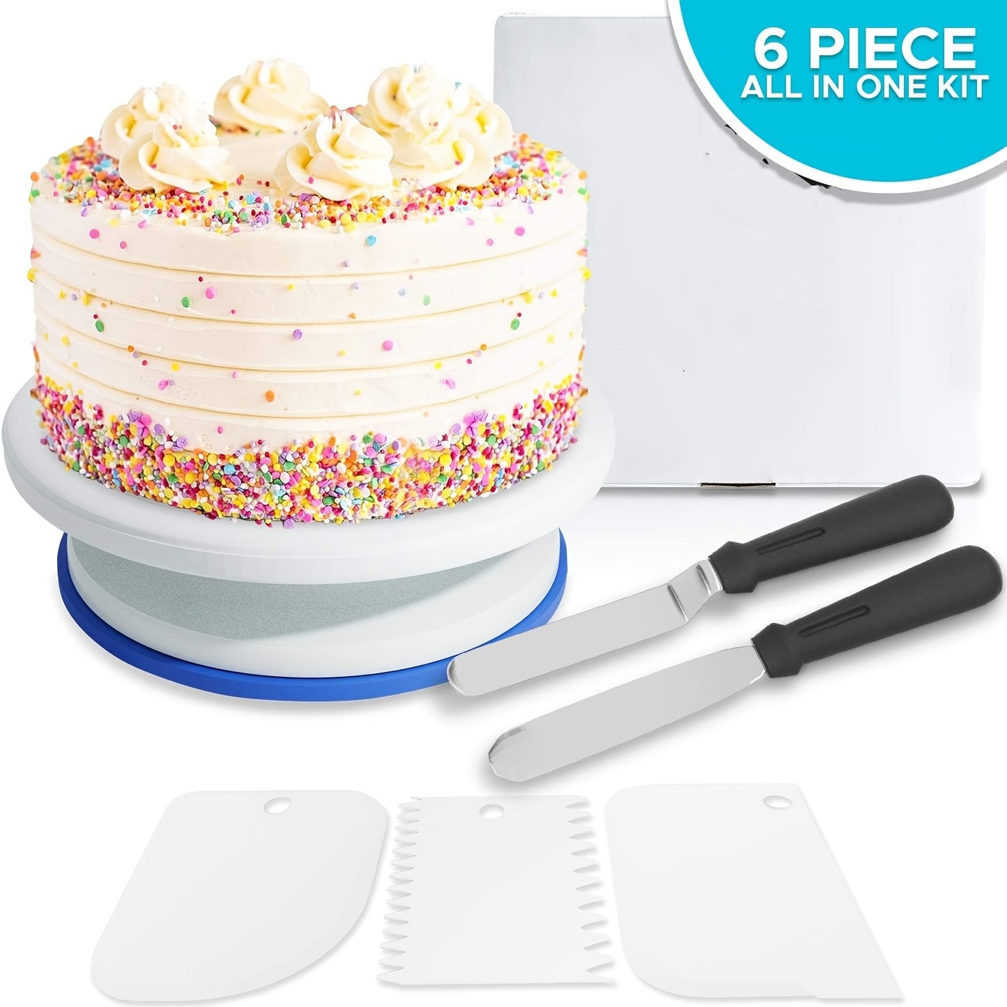 6pcs Deluxe Cake Decorating Kit with 11" Rotating Turntable