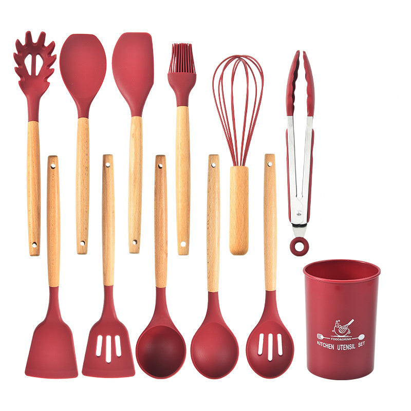 12-Piece Wooden Handle Silicone Kitchenware Set