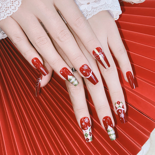 Fake Nails: Add a festive touch to your nails with these red short square press-on nails.