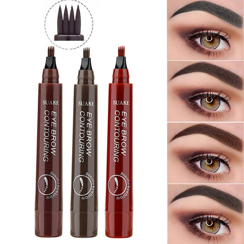 4 Fork Lines Sweat-proof Eyebrow Eyeliner Waterproof Pencil Set