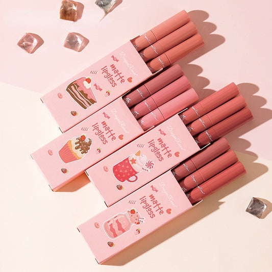 3 Pieces Of Ice Cream Set Box Velvet Lip Glaze Lipstick Lip Gloss