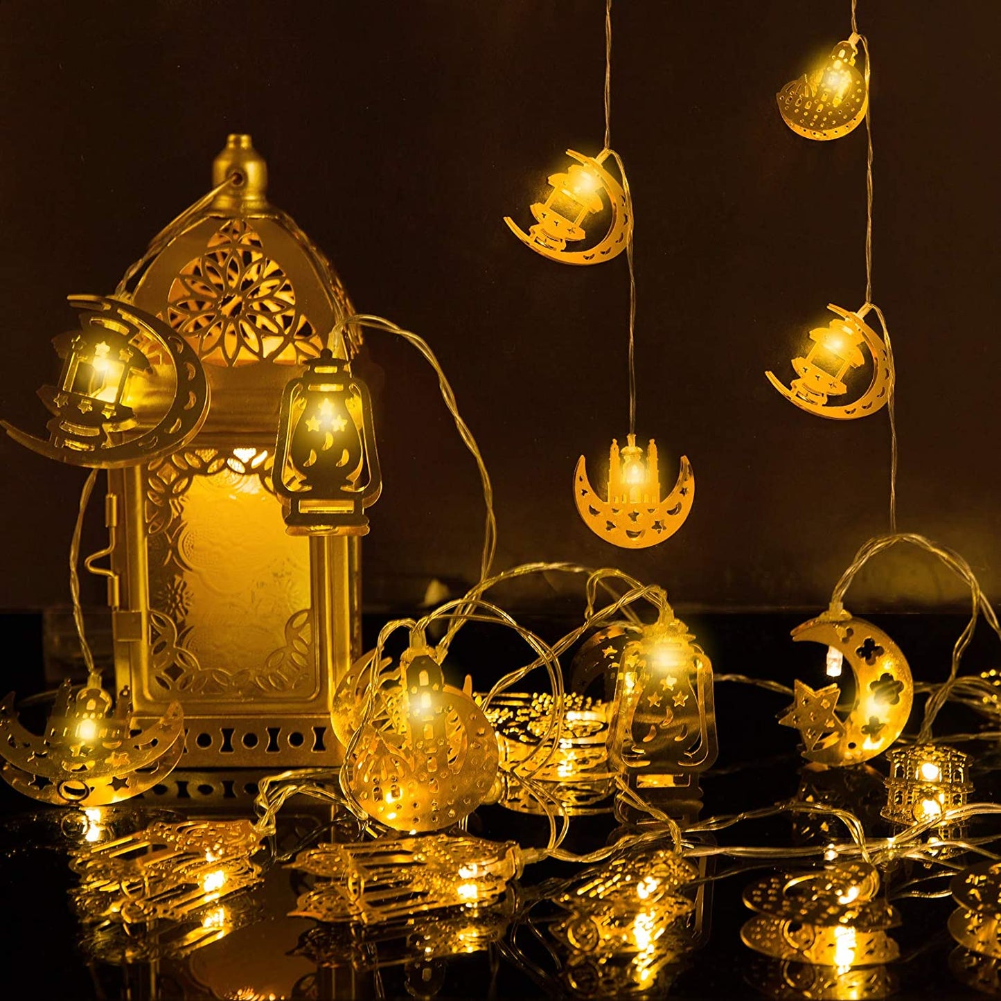 Ramadan Eid 10LED String Lights - 5.5ft, Battery Operated, 2 Flash Modes for Indoor Decor.