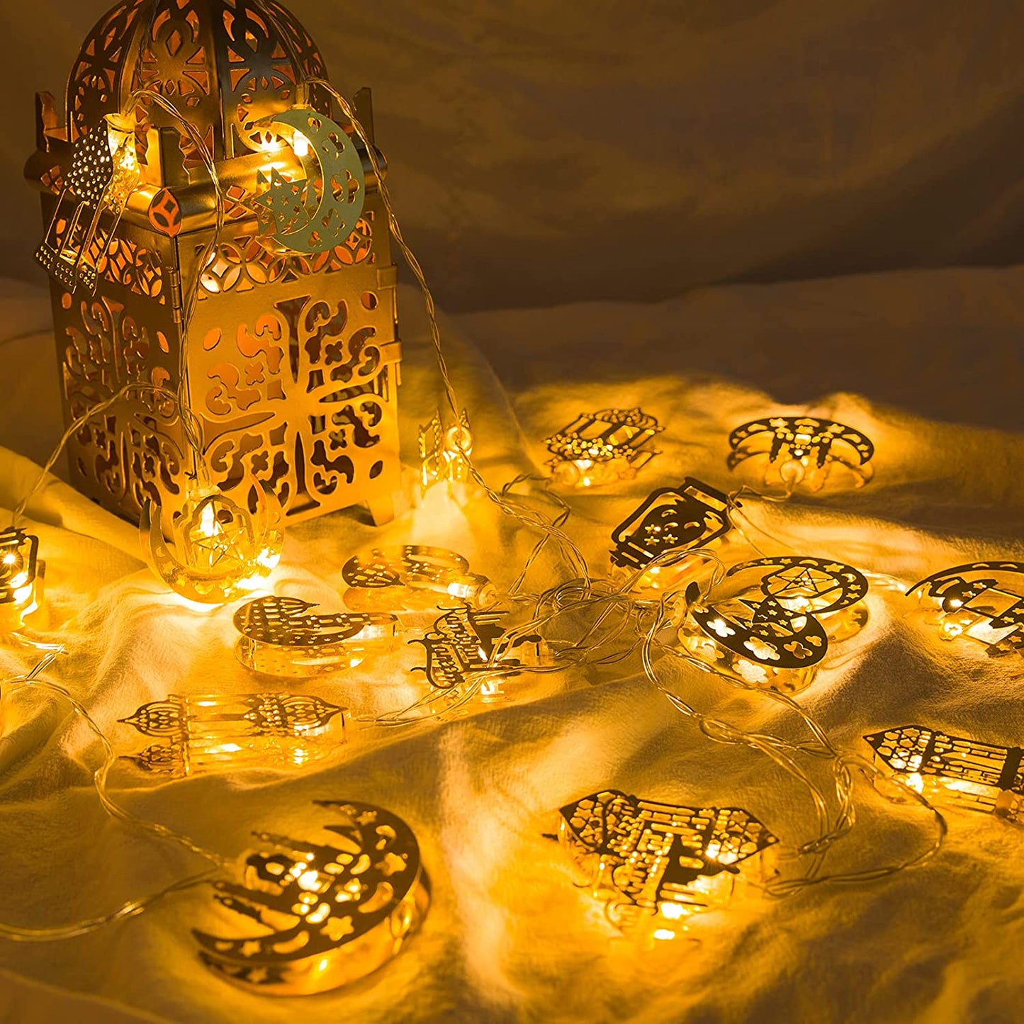 Ramadan Eid 10LED String Lights - 5.5ft, Battery Operated, 2 Flash Modes for Indoor Decor.