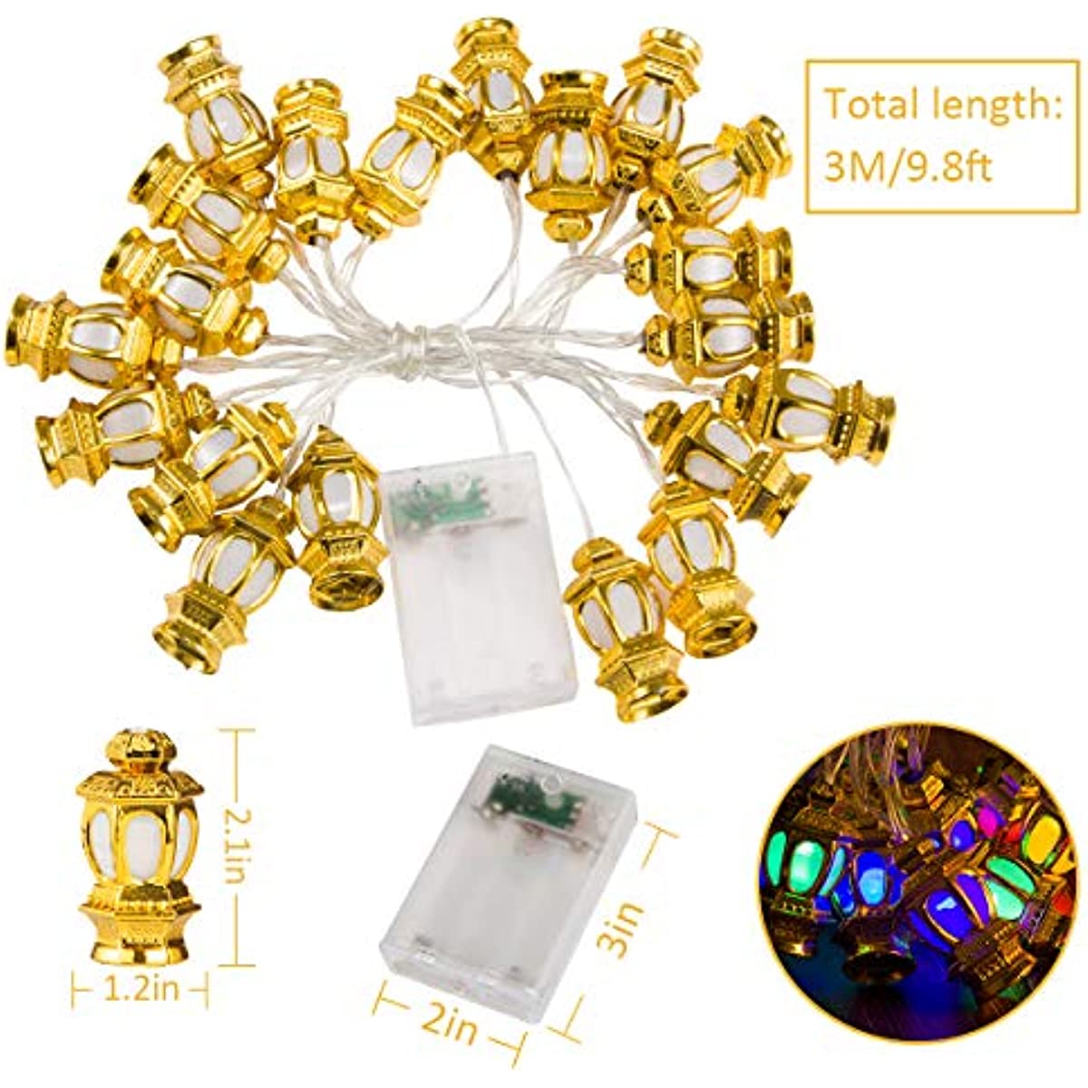 Ramadan Eid 10LED String Lights - 5.5ft, Battery Operated, 2 Flash Modes for Indoor Decor.