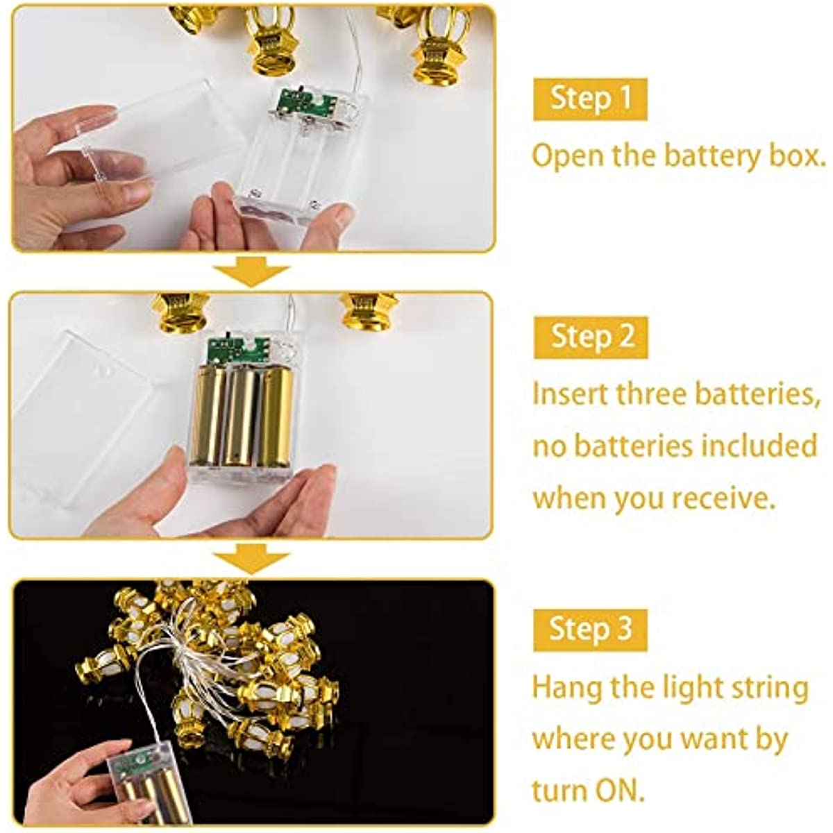 Ramadan Eid 10LED String Lights - 5.5ft, Battery Operated, 2 Flash Modes for Indoor Decor.