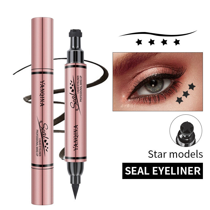 2-in-1 Eyeliner Stamp Pencil: Waterproof, Double-Ended, Black Liquid, Quick Dry, Triangle Seal, Eye Liner Makeup