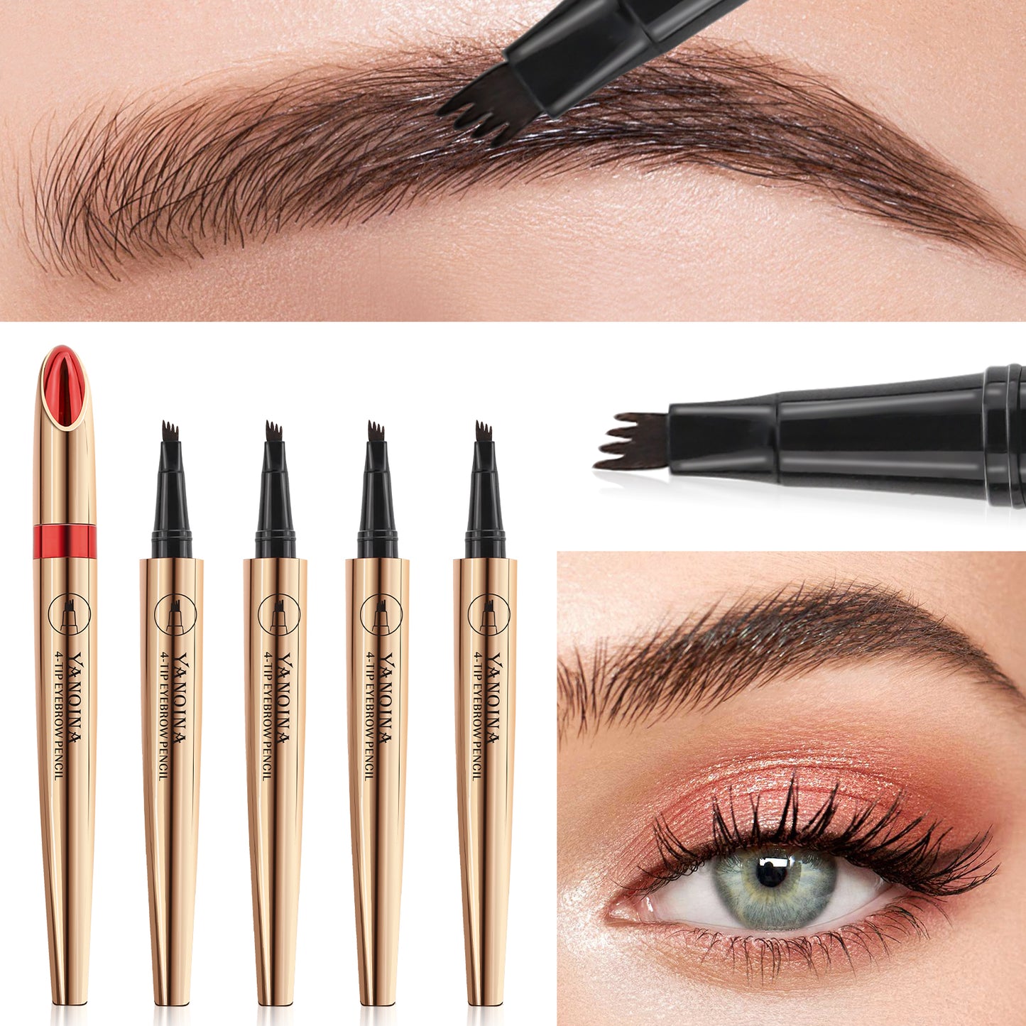 4D Waterproof Liquid Eyebrow Pen: Achieve Natural and Precise Results with Four Fork Tip