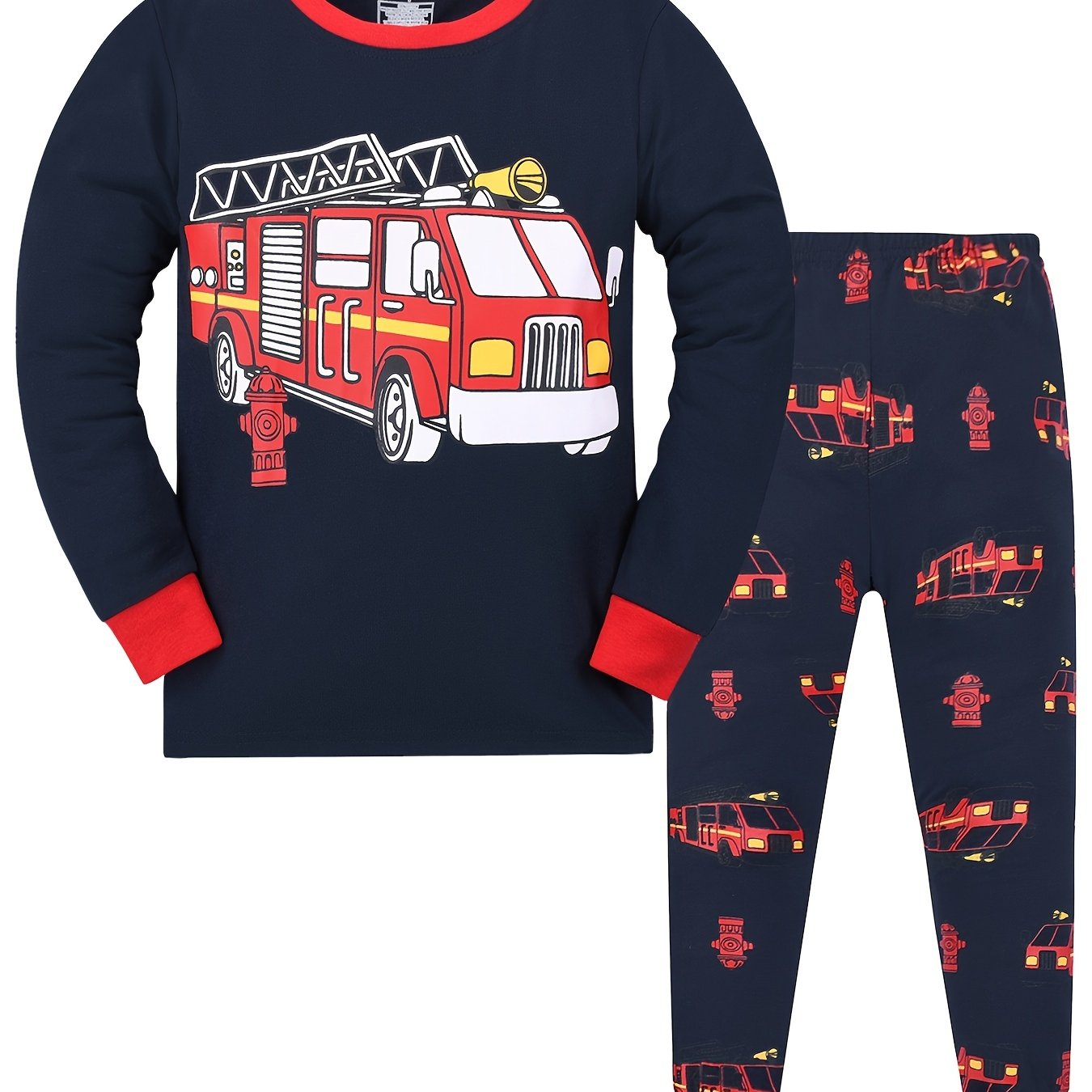 Boys' Firetruck Long-Sleeve Sweatshirt and Pants Pajama Set