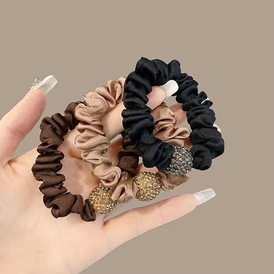 3PCS Rhinestone Silky Seamless Hair Scrunchies