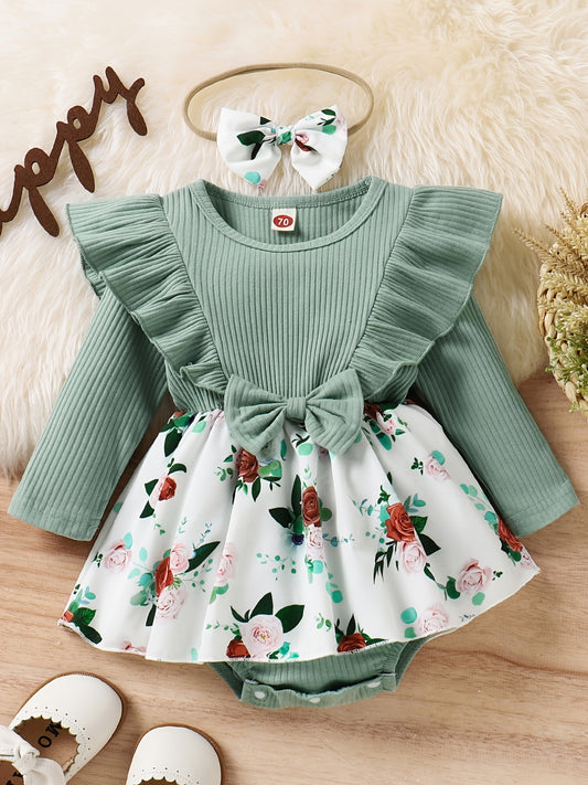 Newborn Infant Baby Girls Plaid Floral Dress Outfit