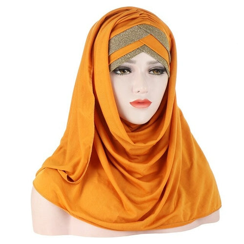 2020 New Sequins Glitter Forehead Cross Muslim Hijab Scarf