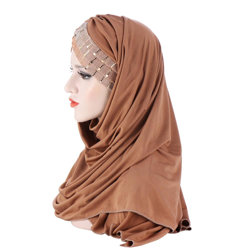 2020 New Sequins Glitter Forehead Cross Muslim Hijab Scarf
