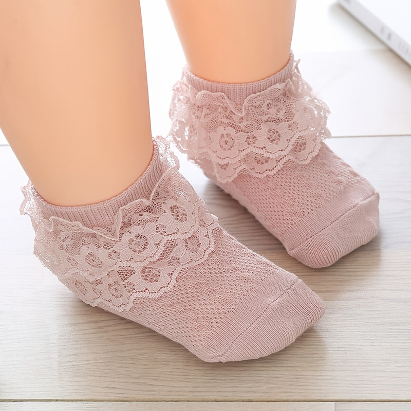 Toddler Girls Lace Flower Trim Dance Socks