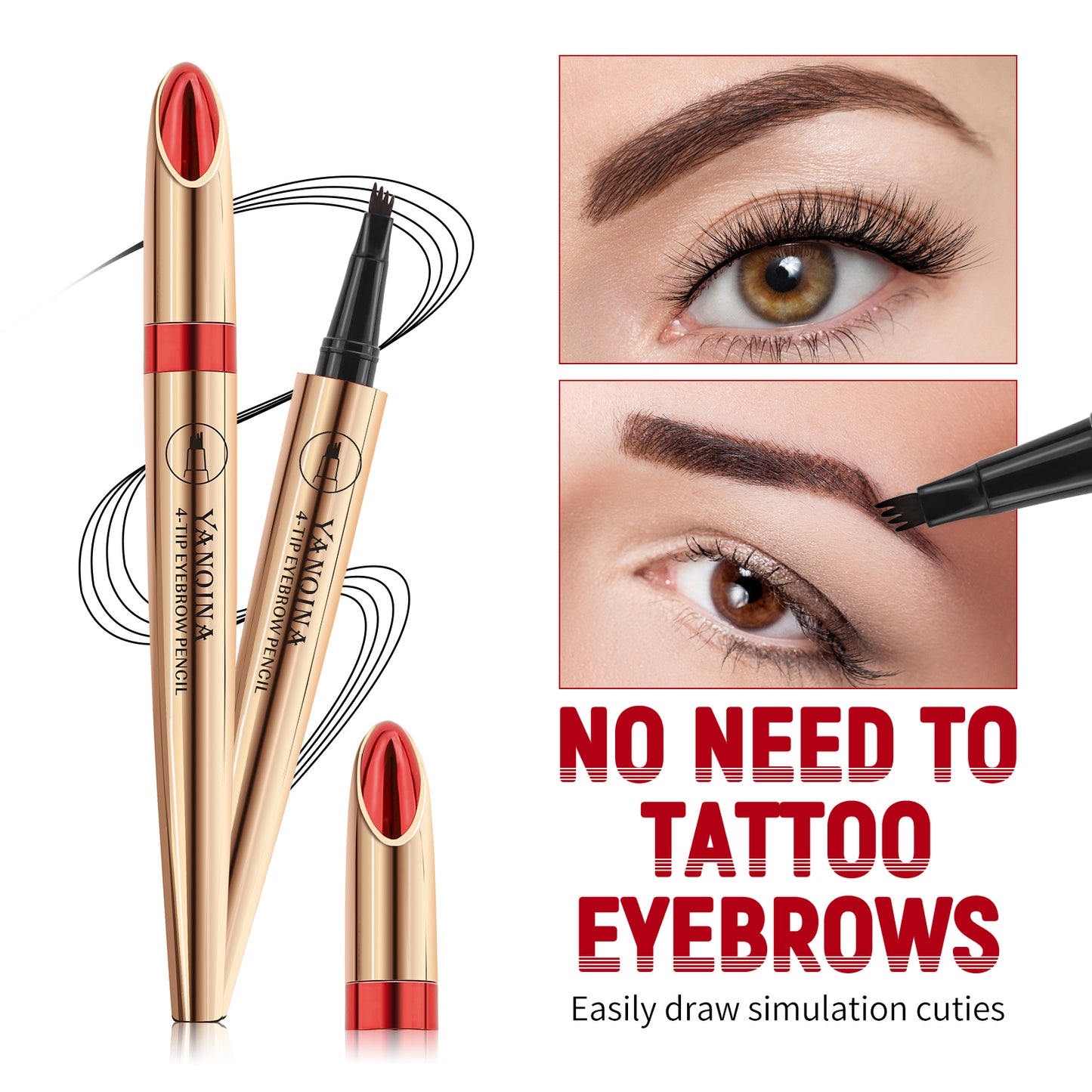 4D Waterproof Liquid Eyebrow Pen: Achieve Natural and Precise Results with Four Fork Tip