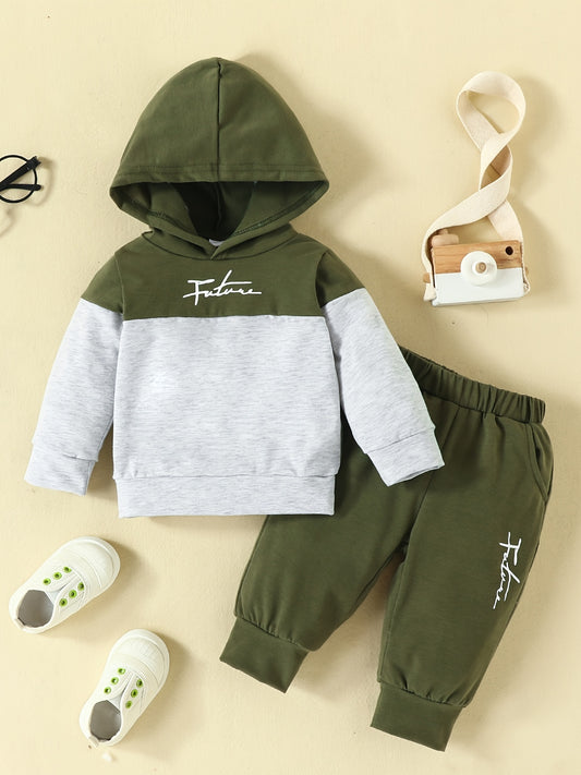 Letter Print Hooded Sweatshirt and Sweatpants Set for Baby Boys