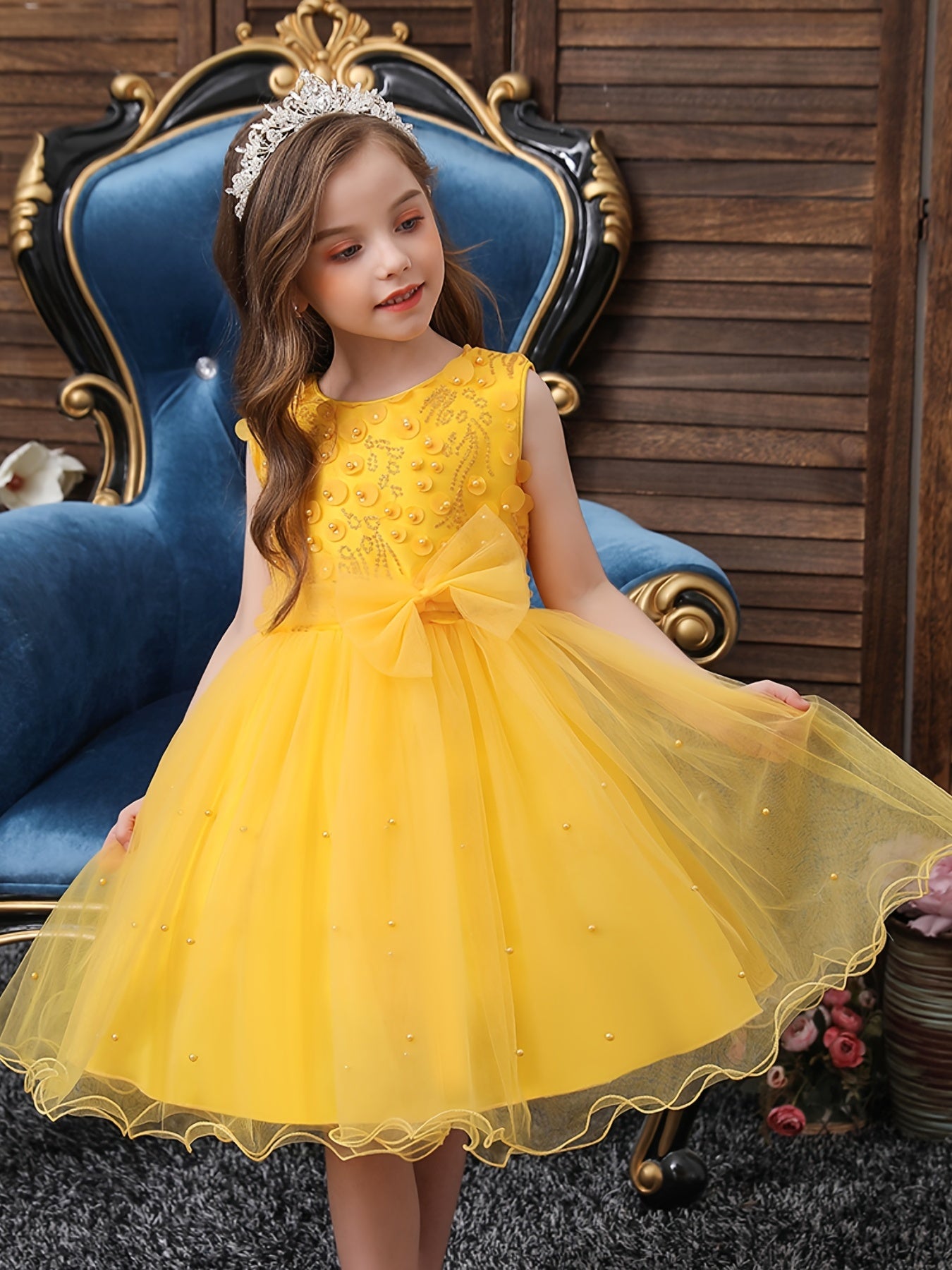 Princess Sleeveless Bow Sequin Tulle Tutu Dress