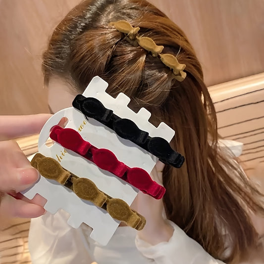 Retro Sweet Kids Velvet Fashion Design Girls Braided Side Clip Hairpin