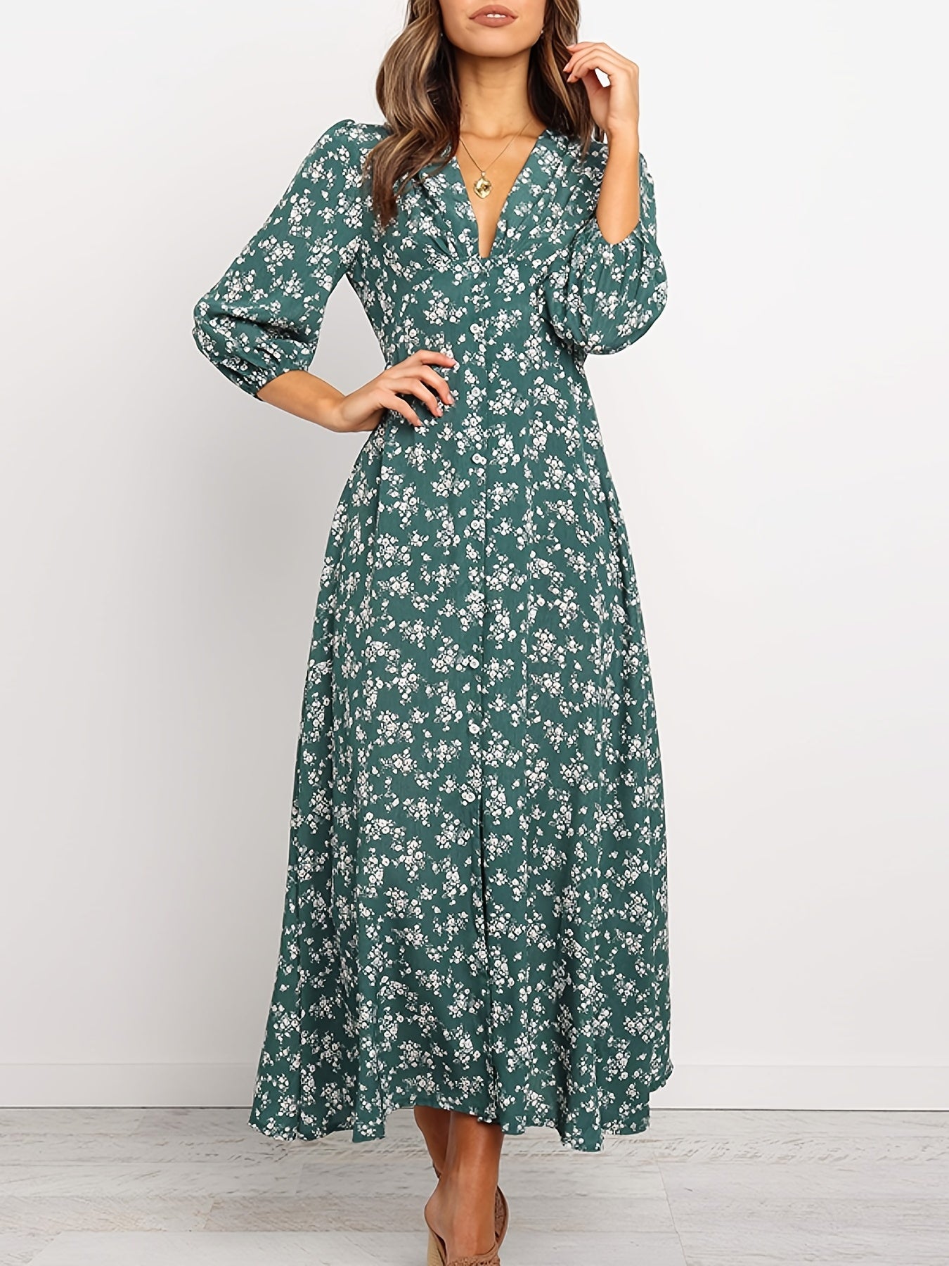 Dirty Floral V-Neck Maxi Dress: Ruffled High Waist Summer Dress for Women