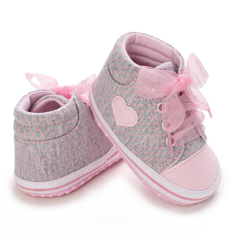 Baby Pink Bow Heart Polka Dot Soft Soled Sneakers