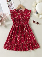 Girls Elegant Sweet Floral Ruffled Dress