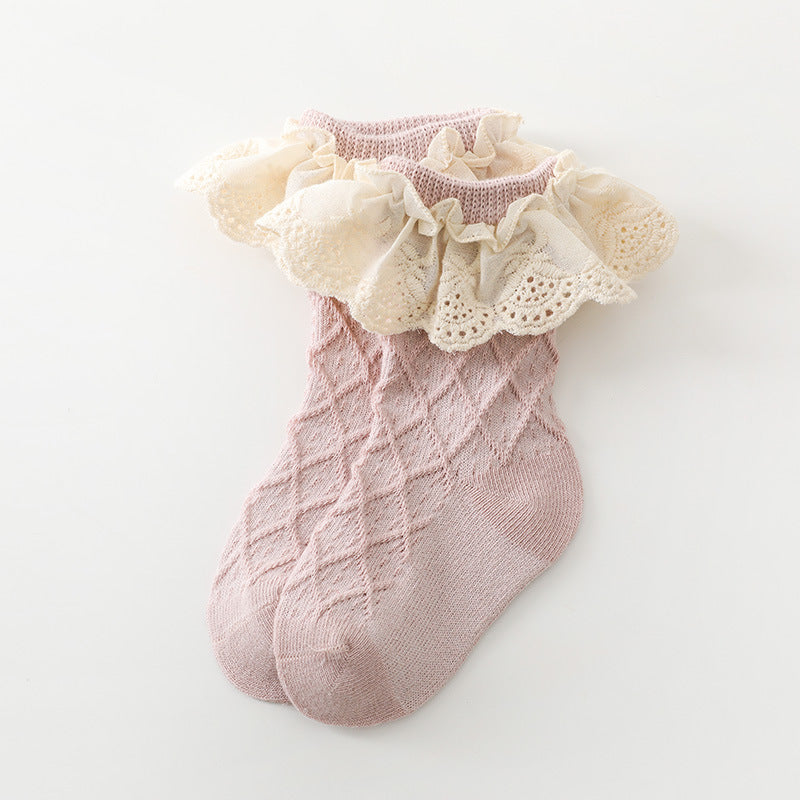 Baby Girls Ruffle Lace Ribbed Dance Socks