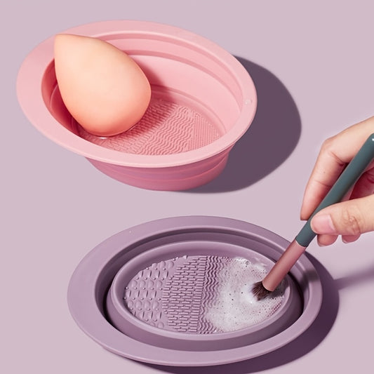 Foldable Silicone Washing Brush & Beauty Egg Bowl Makeup Brush Cleaning Pad - A Gift for Friends and Family, Perfect for Travel and Business Trips