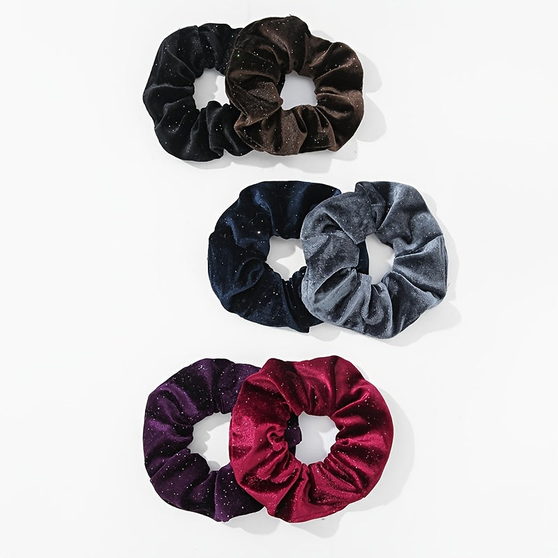 6-piece Winter Shiny Velvet Hair Scrunchies Set