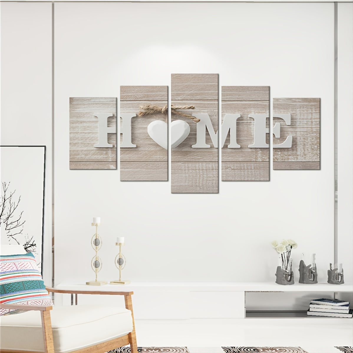 Set of 5 3D Effect Art Decorative Paintings - "HOME" Word Design (No Frame Included)