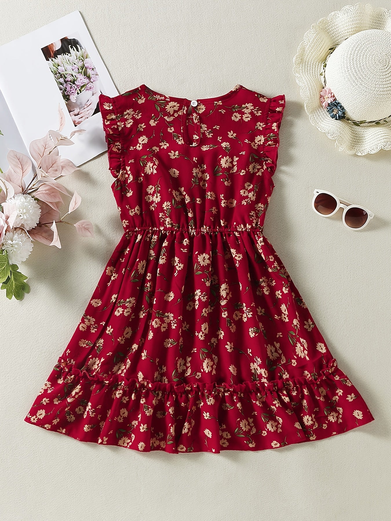 Girls Elegant Sweet Floral Ruffled Dress