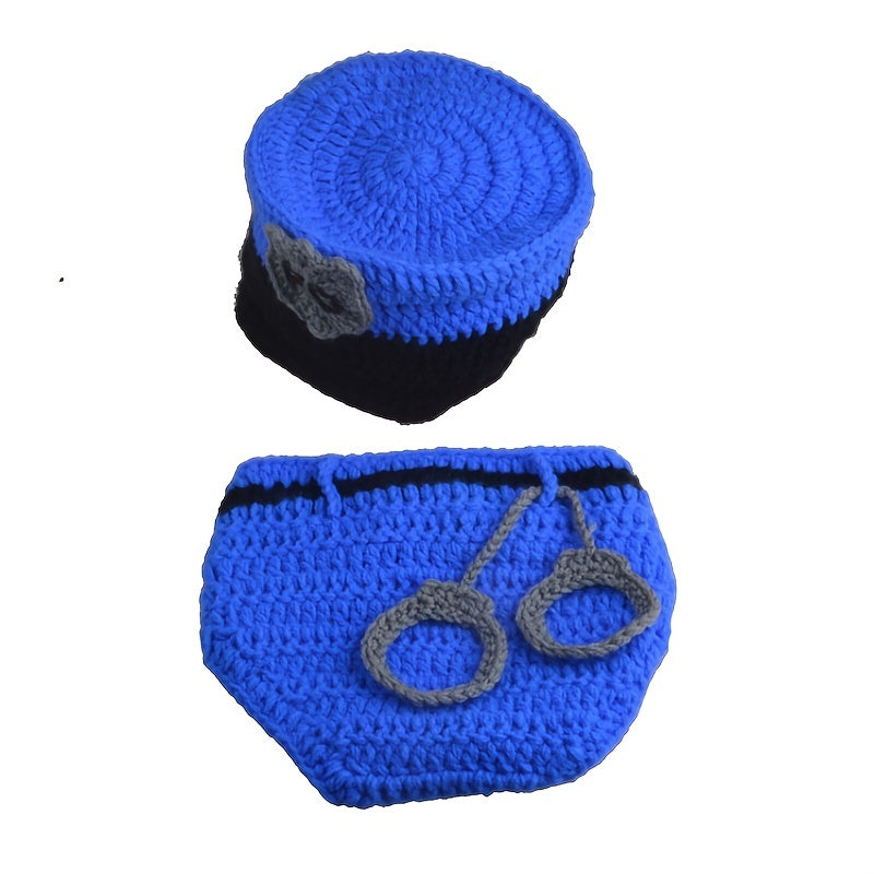 2pcs/Set Policeman Baby Crochet HandKnitted Costume