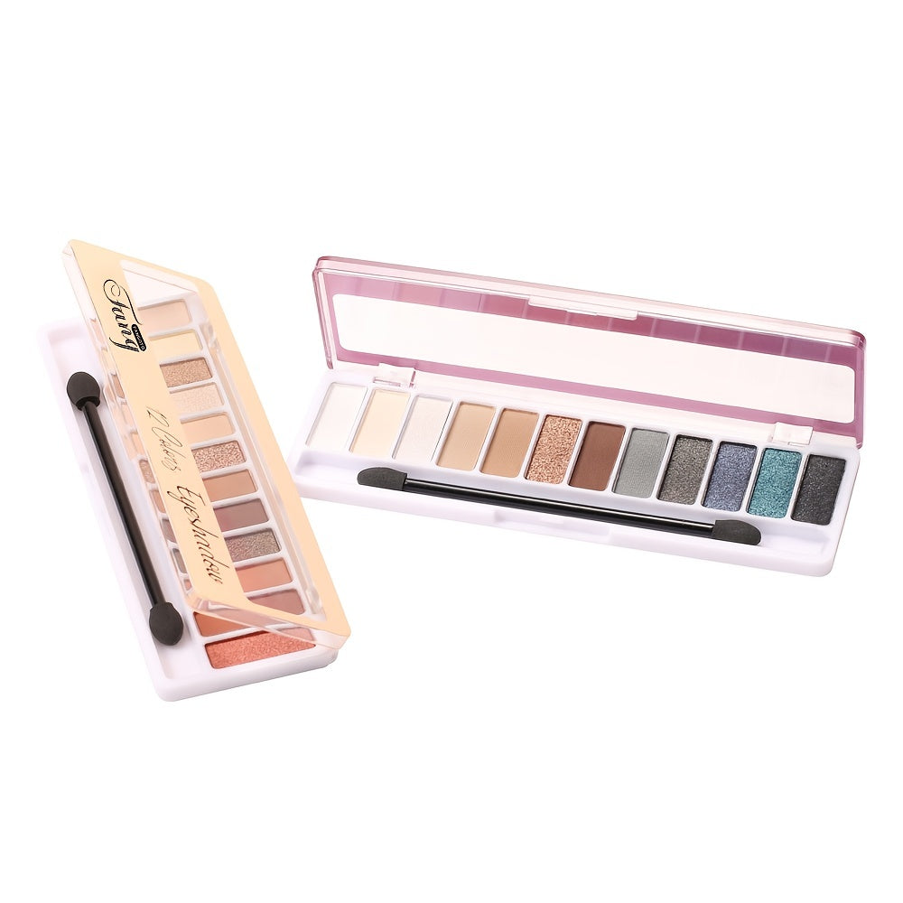 12-Color Eye Shadow Palette: Matte and Glittering Waterproof Formulas with Brush Included