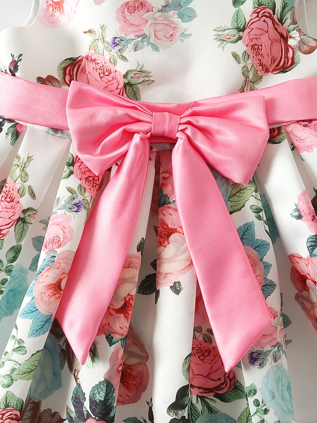 Elegant Cute Floral Print Dress with Bow Belt Decoration