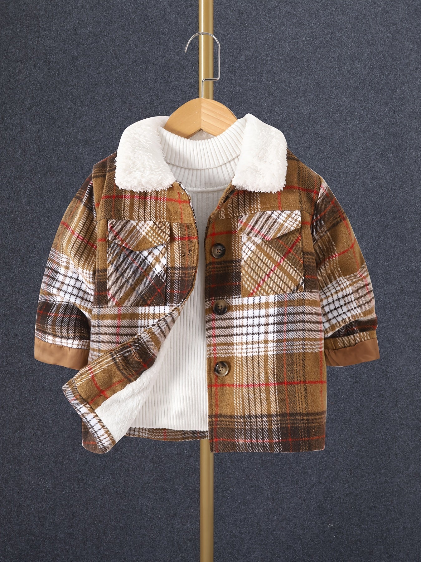 Casual Plaid Pockets Front Button-up Fleece Coat Jacket