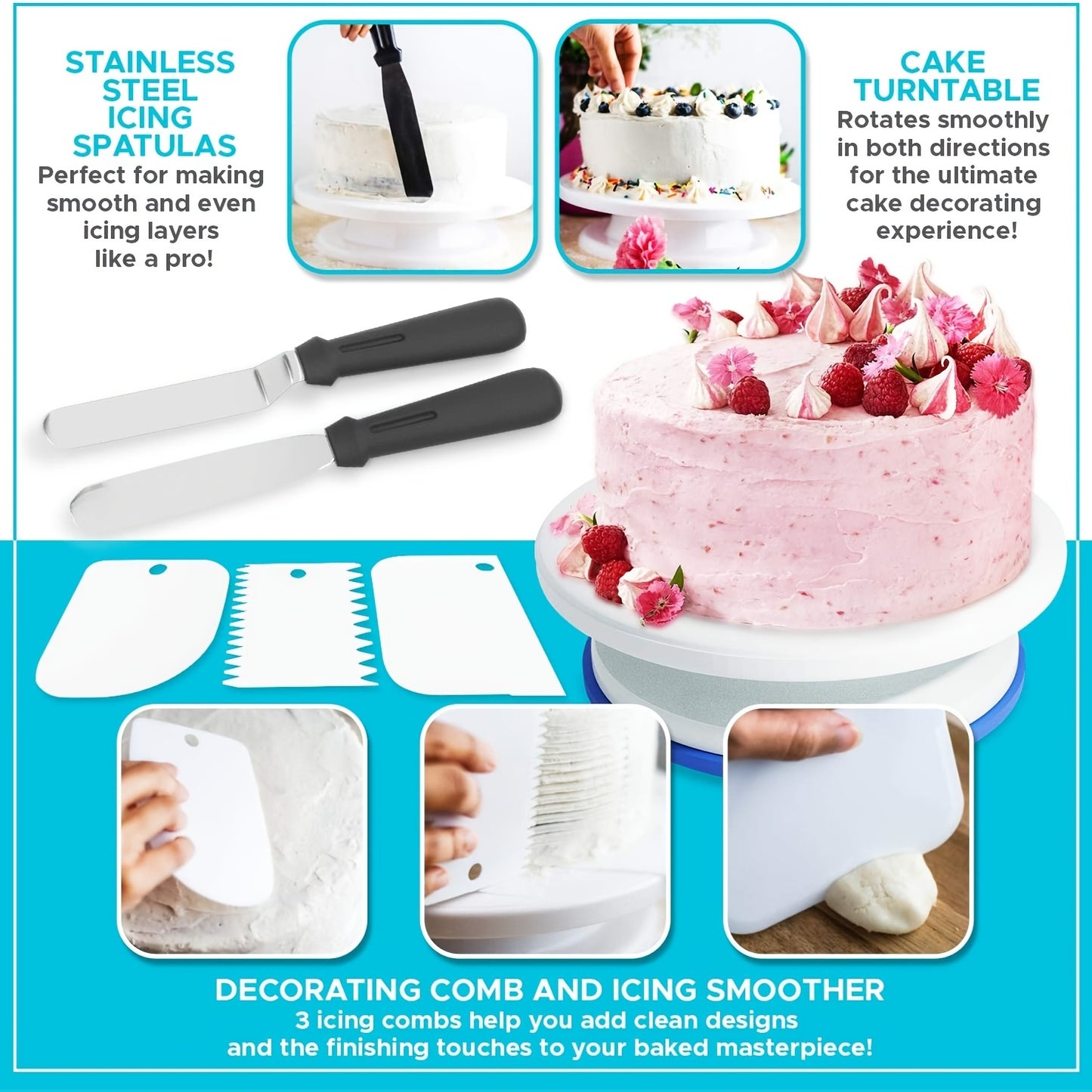 6pcs Deluxe Cake Decorating Kit with 11" Rotating Turntable