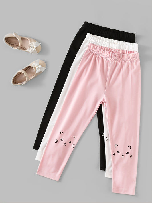 3pcs Girls Cute Cat Print Leggings Set