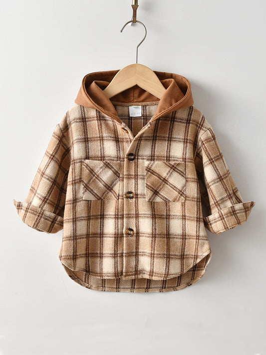 Boys' Casual Hooded Plaid Shirt for Autumn and Winter" Description: "Stay warm and stylish this autumn and winter wit