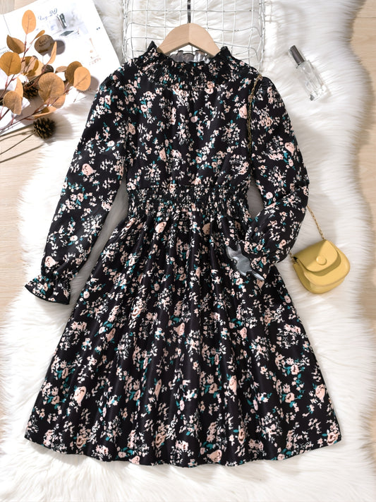 Ditsy Floral Print Long Sleeve Half Turtleneck Dress