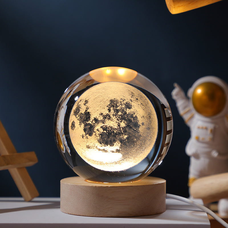 Wooden Base Crystal Ball, Creative Crystal Ball Night Lamp, Desktop Decor