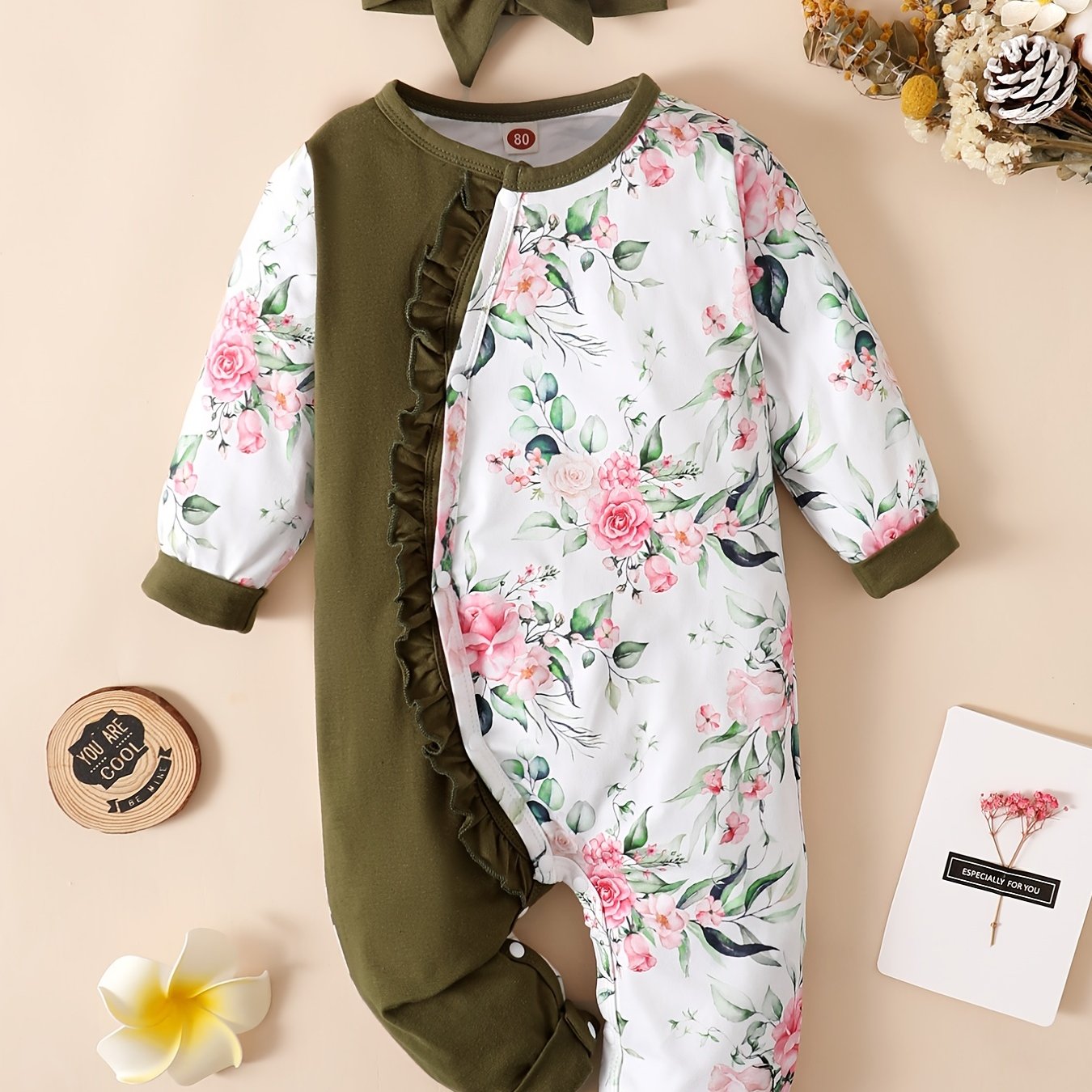 Newborn Infant Ruffle Romper with Floral Print