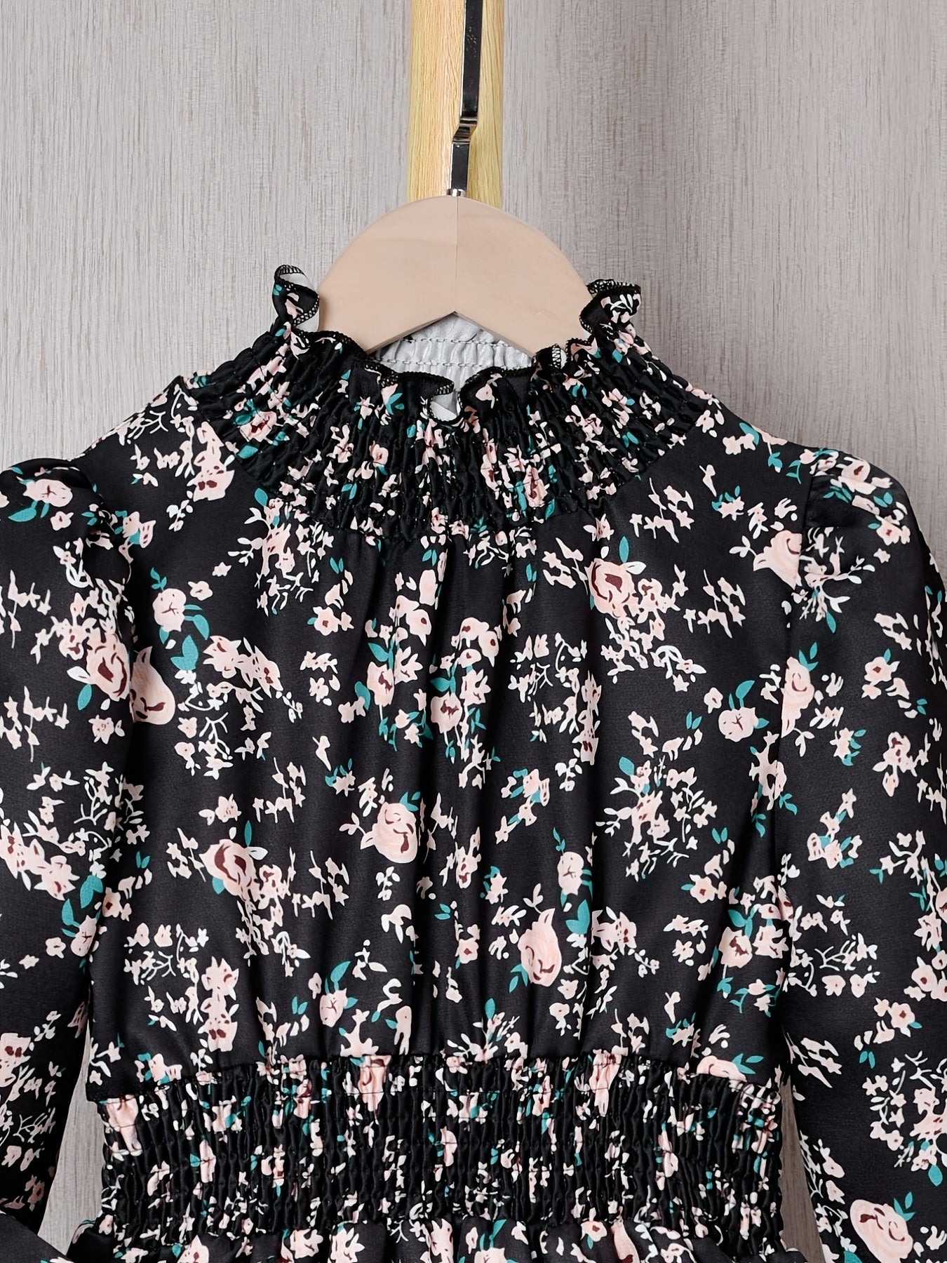 Ditsy Floral Print Long Sleeve Half Turtleneck Dress