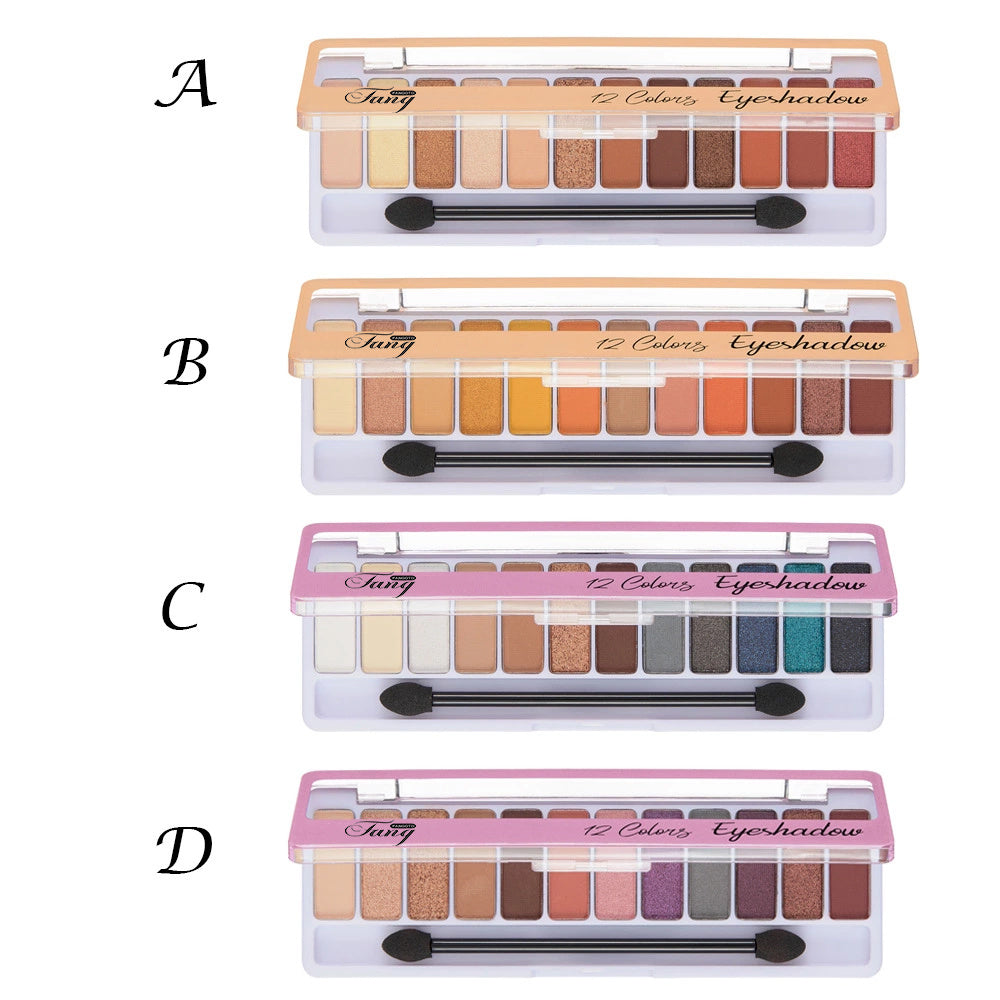 12-Color Eye Shadow Palette: Matte and Glittering Waterproof Formulas with Brush Included