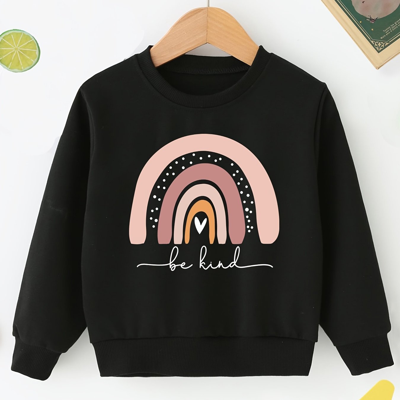 Girls Casual Cute Pullover Sweatshirt with Rainbow "Be Kind" Print