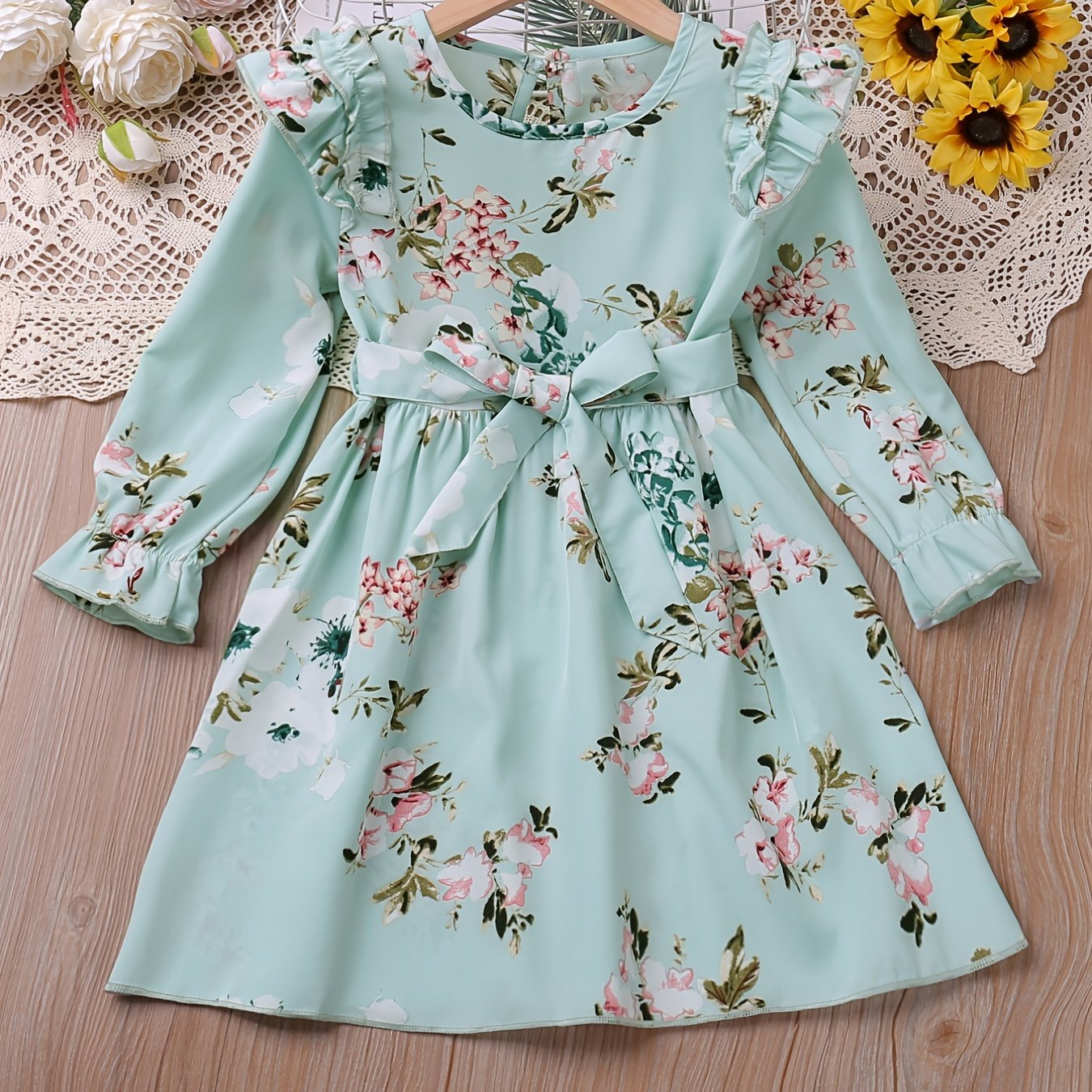 Girls Ruffle Floral Print Belted Dress - A Stylish and Comfy Outfit