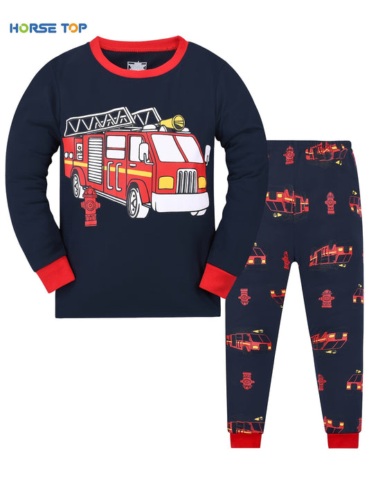 Boys' Firetruck Long-Sleeve Sweatshirt and Pants Pajama Set