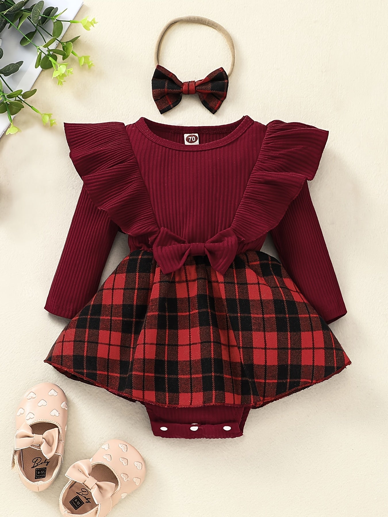 Newborn Infant Baby Girls Christmas Plaid Dress Outfit